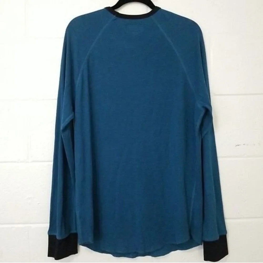 TRUE RELIGION Logo Waffle Knit‎ Raglan Crew Shirt Long Sleeve Mens L Aqua Blue